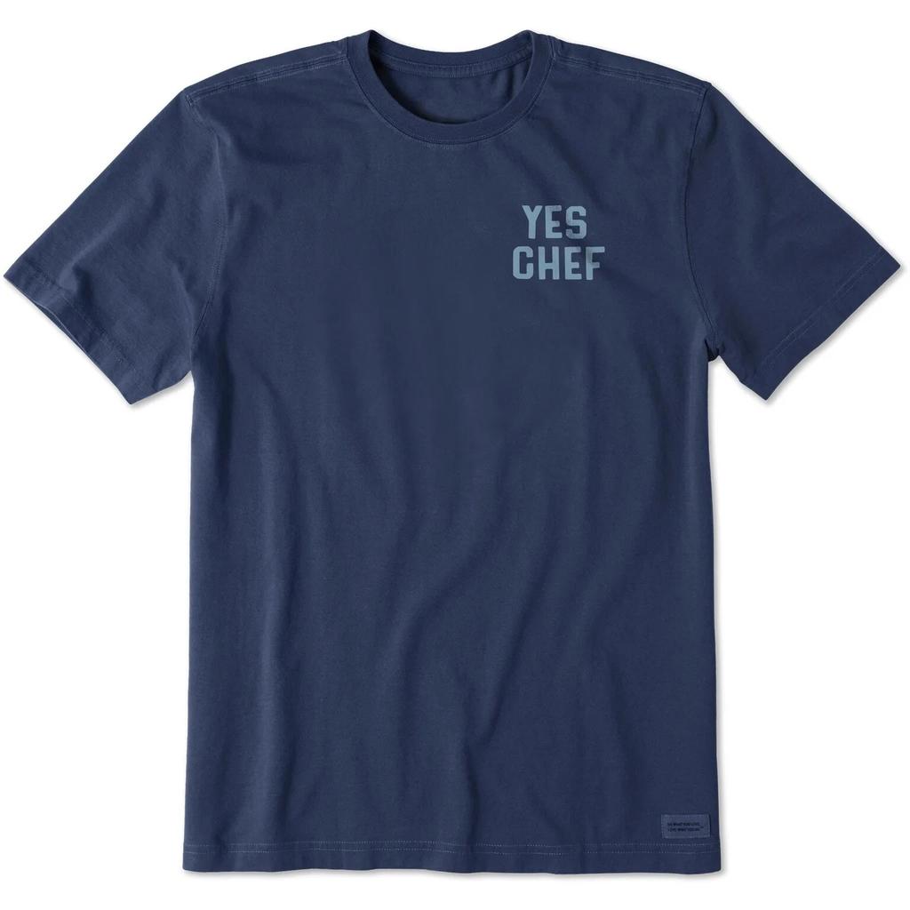 Life is Good. Men's Yes Chef Short Sleeve Crusher Tee, Darkest Blue