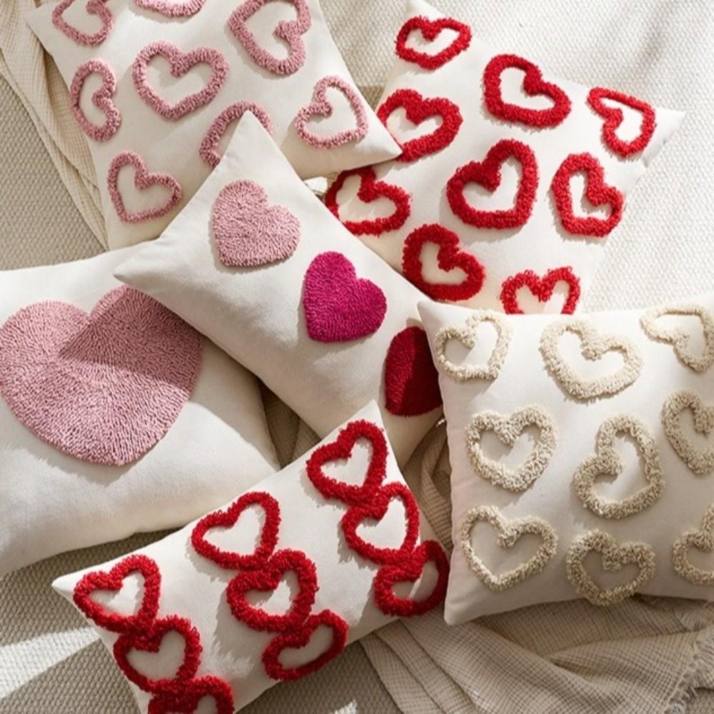 Velvet Tufted Cushion Case Romantic Throw Pillow Cover Valentine Love Plush Pillow Cover Bedroom