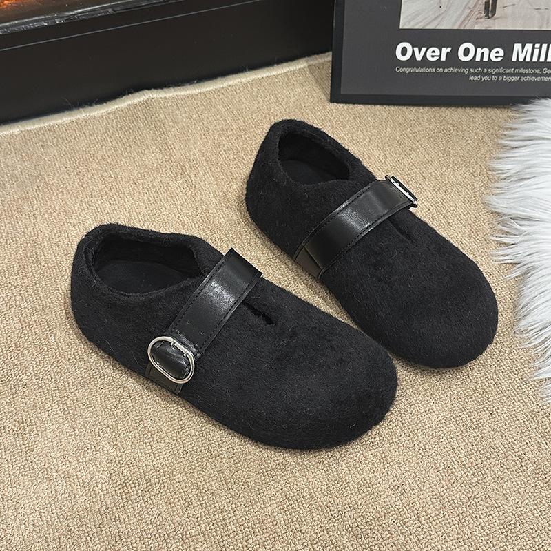 Mit Gusen überzogene Mao Mao Einzelschuhe für Damen Herbst- und Winterbekleidung 2025 neue französische Ein-Wort Mary Jane Schuhe mit flachem Ausschnitt