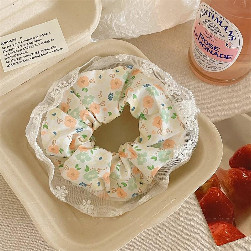 Lace Check Bow Hair Ring Female Cute Sweet Balls Scrunchie Vintage Gentle Hair Accessories