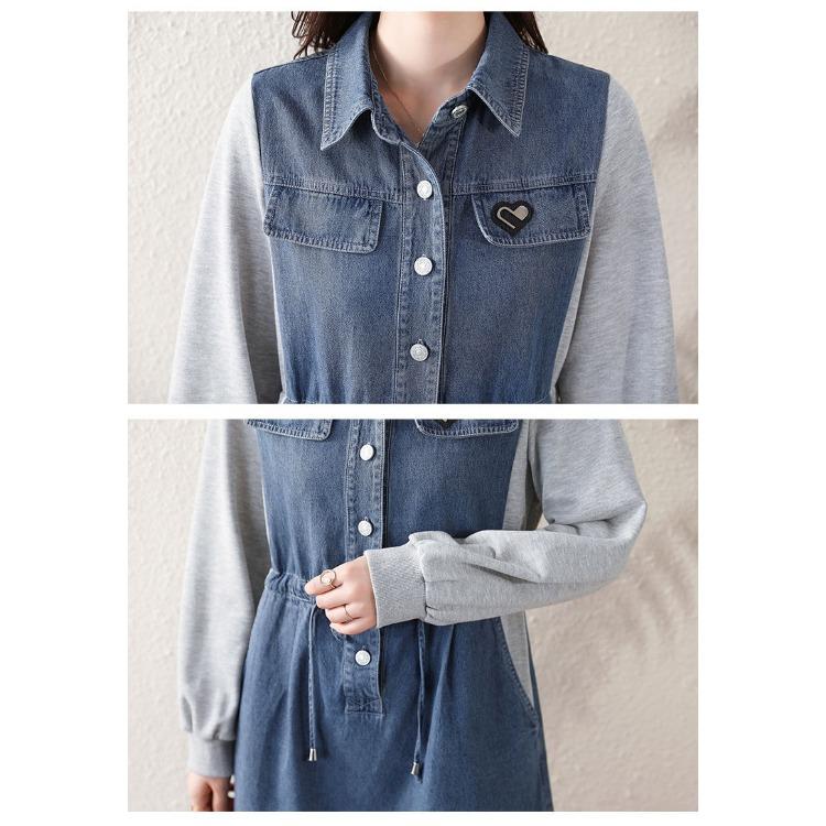 Youthful Denim Dress for Women Spring Flattering Loose Fit Cover Belly Slimming Elegant Long Dress