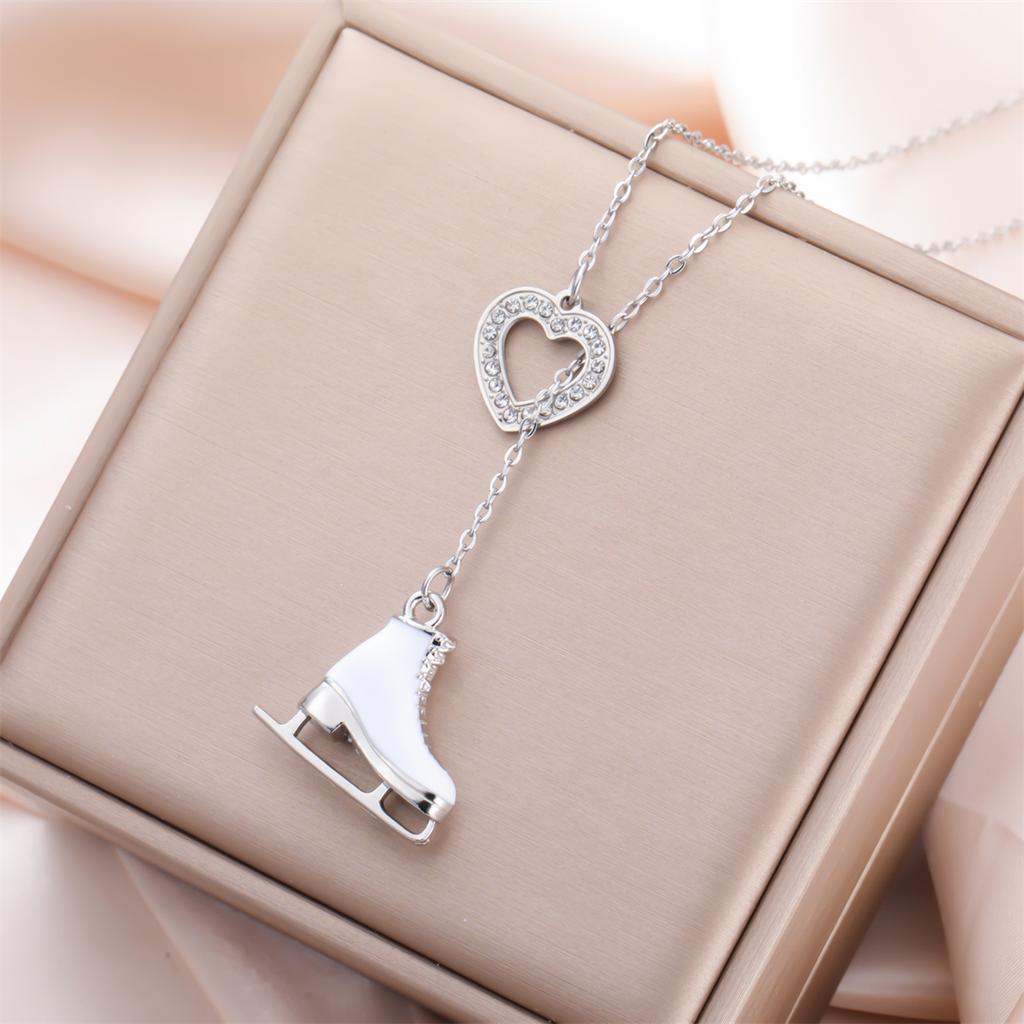 Collana Ciondolo Pattini da Ghiaccio Smaltati per Donne Uomini Strass Scarpe da Pattinaggio Bianche Collane Gioielli Sportivi Regalo