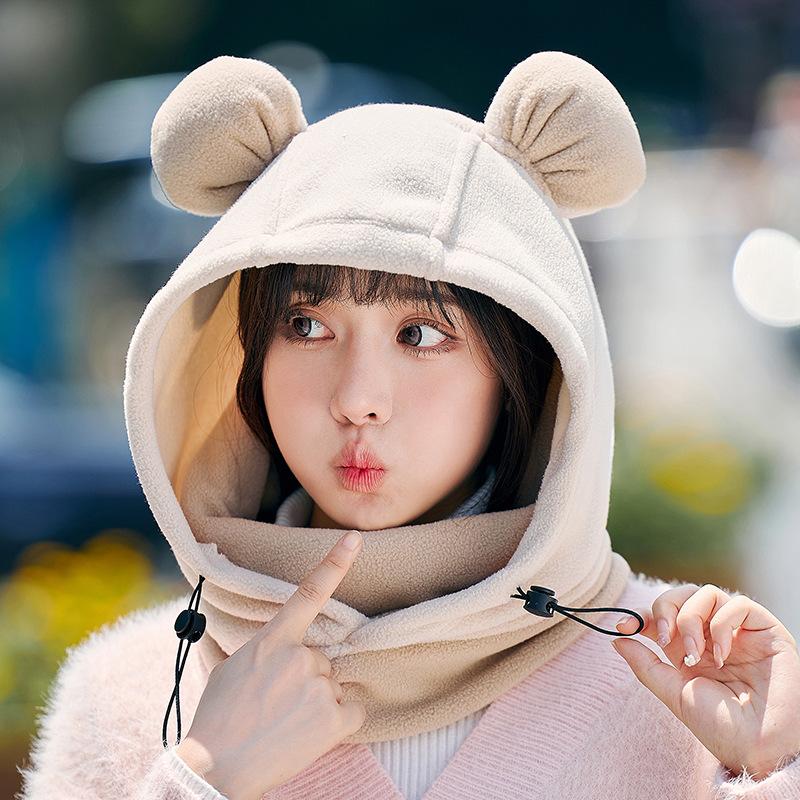 Ski head cover face protection hat female warm windproof cartoon panda ears ski ear protection cute helmet pullover hat