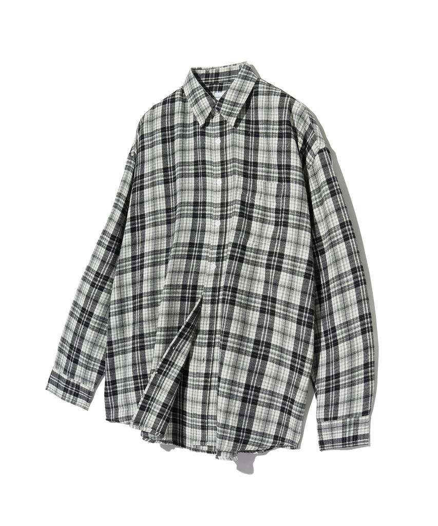 STANDARDERROR 87-Stan134 Soft Misty Oversized Pocket Long Sleeve Check Shirt Black