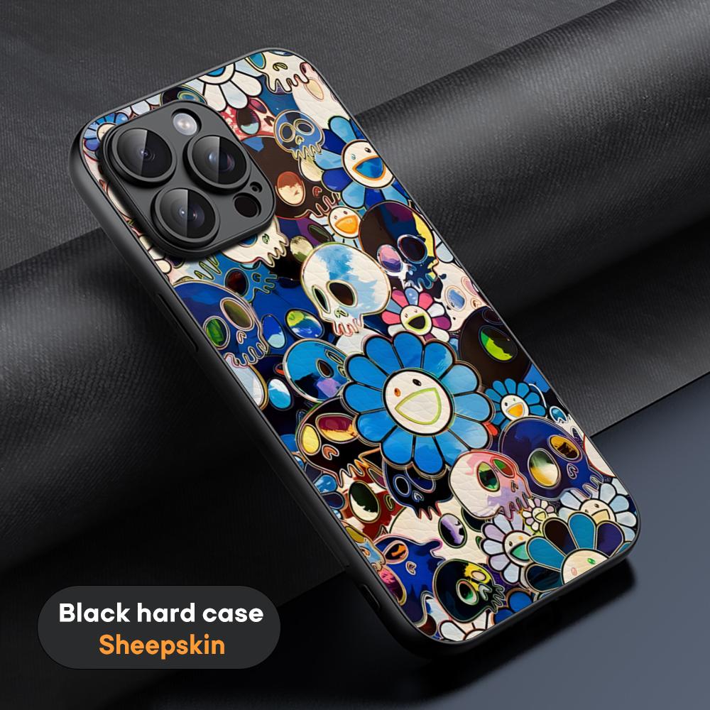 Sunflower Japan Painting M-Murakami Art Phone Case For iPhone 16 15 14 13 12 11 Plus Pro Max Limited Black Hard Case Sheepskin
