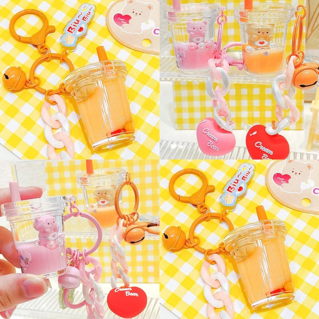 Delightful Orange Milk Tea Cup Keychain Featuring Cute Cream Bear Character Gift