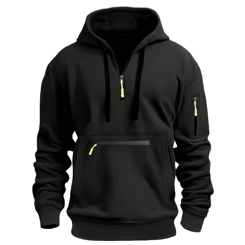 Men S Spring Hooded Pullover Sweatshirt With Multiple Pockets