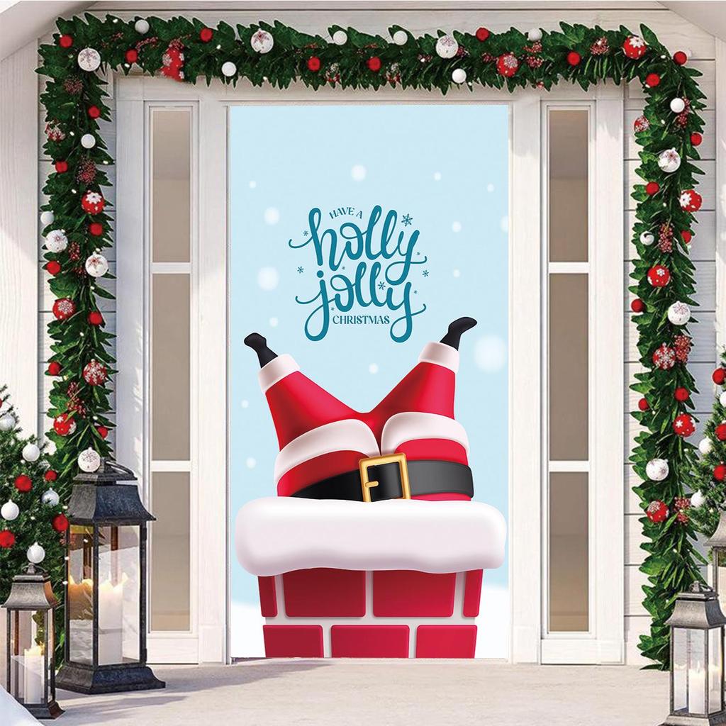 Four-Sided Stretch Christmas Door Cover - Easy Install with Festive Pattern