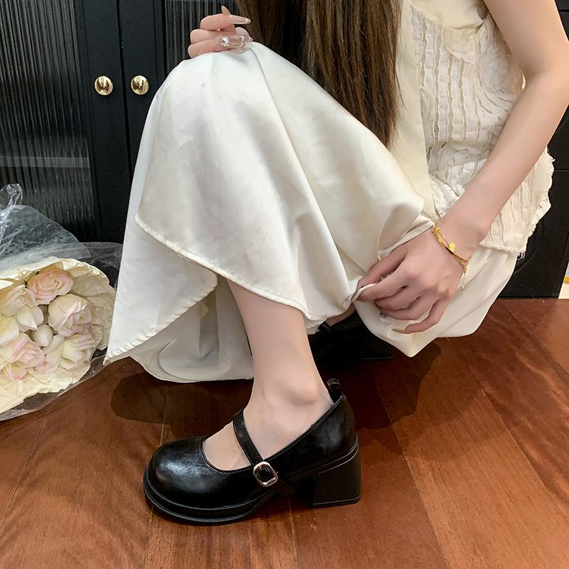 Fashion Block Heel Mary Jane Shoes Autumn New Round Toe Shallow Mouth One Strap Platform Non-Slip Wear-Resistant High Heels