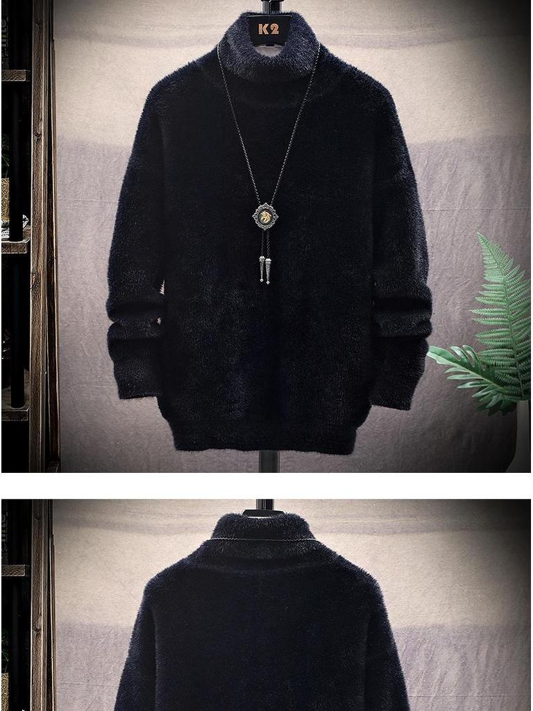 Unisex Mink Velvet High-Neck Sweater: Autumn/Winter Thick Fleece-Lined Knit for Men and Women.