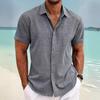 Men's Loose Cotton Linen Short Sleeve Beach Sweatshirt (Plus Size)