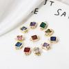 2 PCs Brass Birthstone Connectors Charms Pendants 18K Real Gold Plated Square For Bracelet Necklace DIY Jewelry Making12mm X 7mm