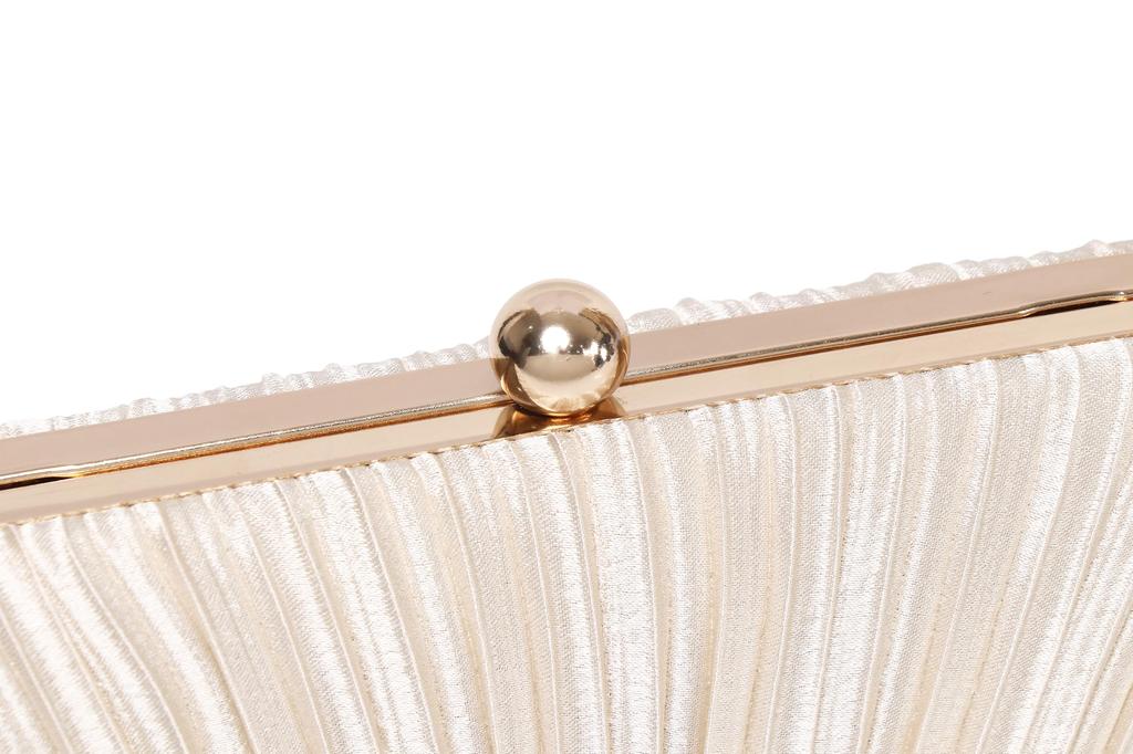 SUNSPOT 3-Way Party Bag, Clutch Bag, Wedding Handbag, Formal Evening Bag for Women with Pearl Chain (Champagne Gold)
