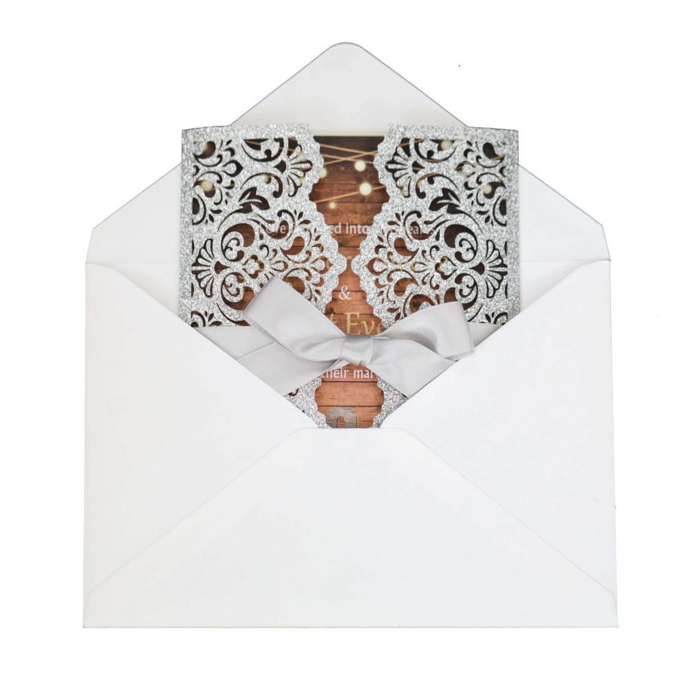 10 Stück Glitzer Einladungskarte mit Band Grußkarten Hochzeit Mariage Einladung Party Taufe Bar Mitzwa Party Dekoration