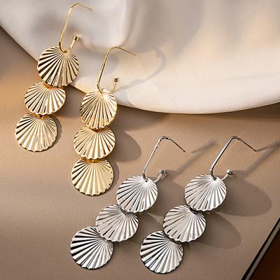 Metal Shell Earrings, High-End Exaggerated Long Earrings Design Geometric Round Earrings Female