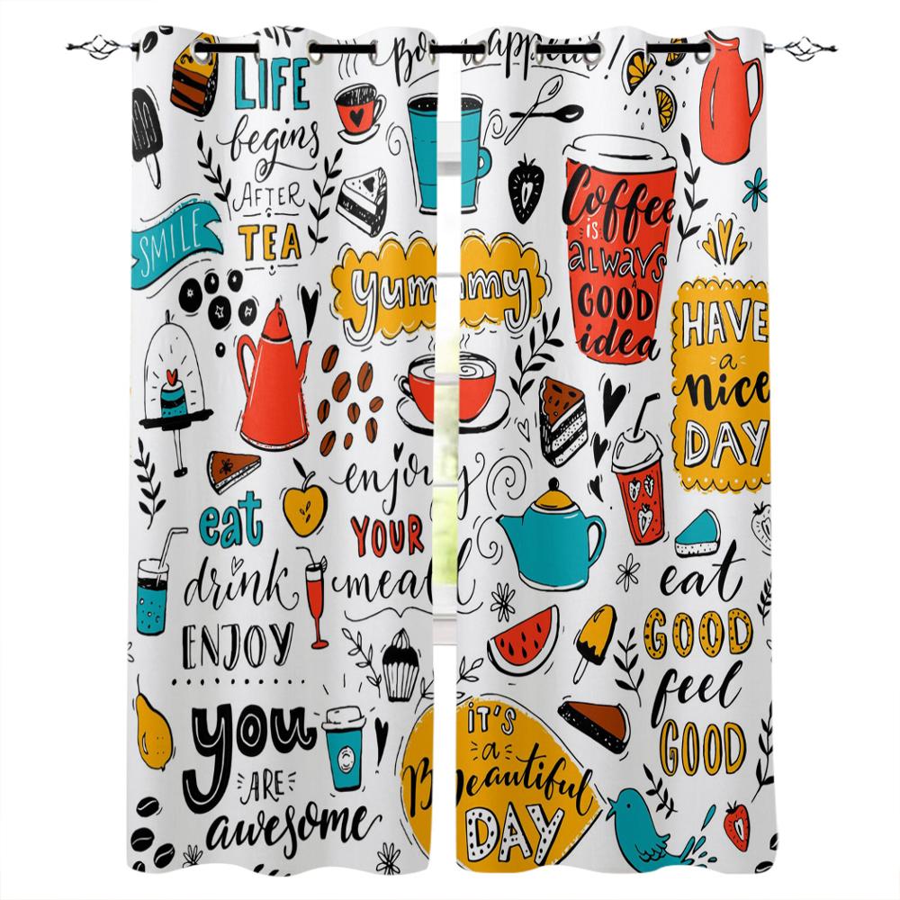 Кафе каракули чайник чашка еда оконные шторы Спальня Кухня Декор занавес панель оконные — фото 7