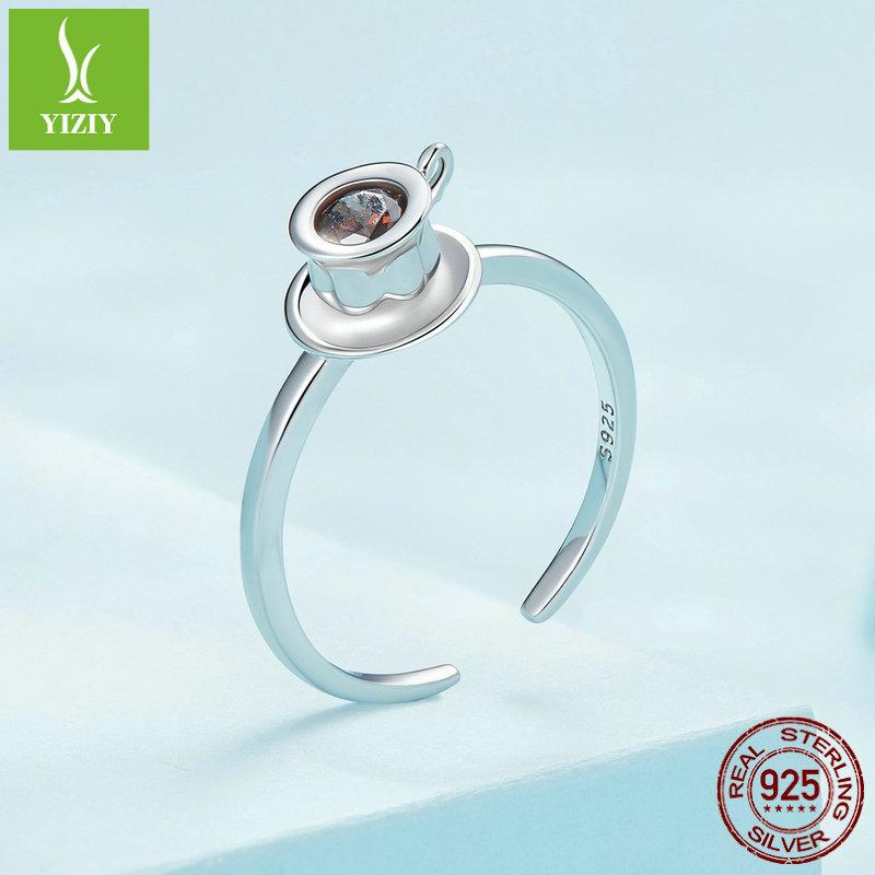 S925 Sterling Silver Coffee Cup Open Ring, Casual Three-Dimensional Adjustable Index Finger Ring