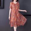 Damen Frühling Sommer Vintage Bestickt Große Größe Damen Locker Mesh Große Größe Kurzarm Kleid Bedrucktes Freizeitkleid