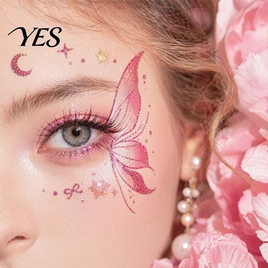 Mobile Phone Case Stickers 5 Sheets Glitter Butterfly Eye Stickers, Temporary Face Tattoos for Tail Kids, Cartoon Decals Festival Makeup, Party Decor