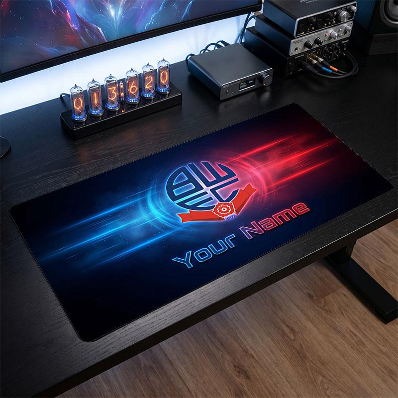 Bolton Wanderers FC Custom Large Mouse Pad, Personalized Name Text Print, Football Logo Non‑Slip Desk Mat Gaming Gift