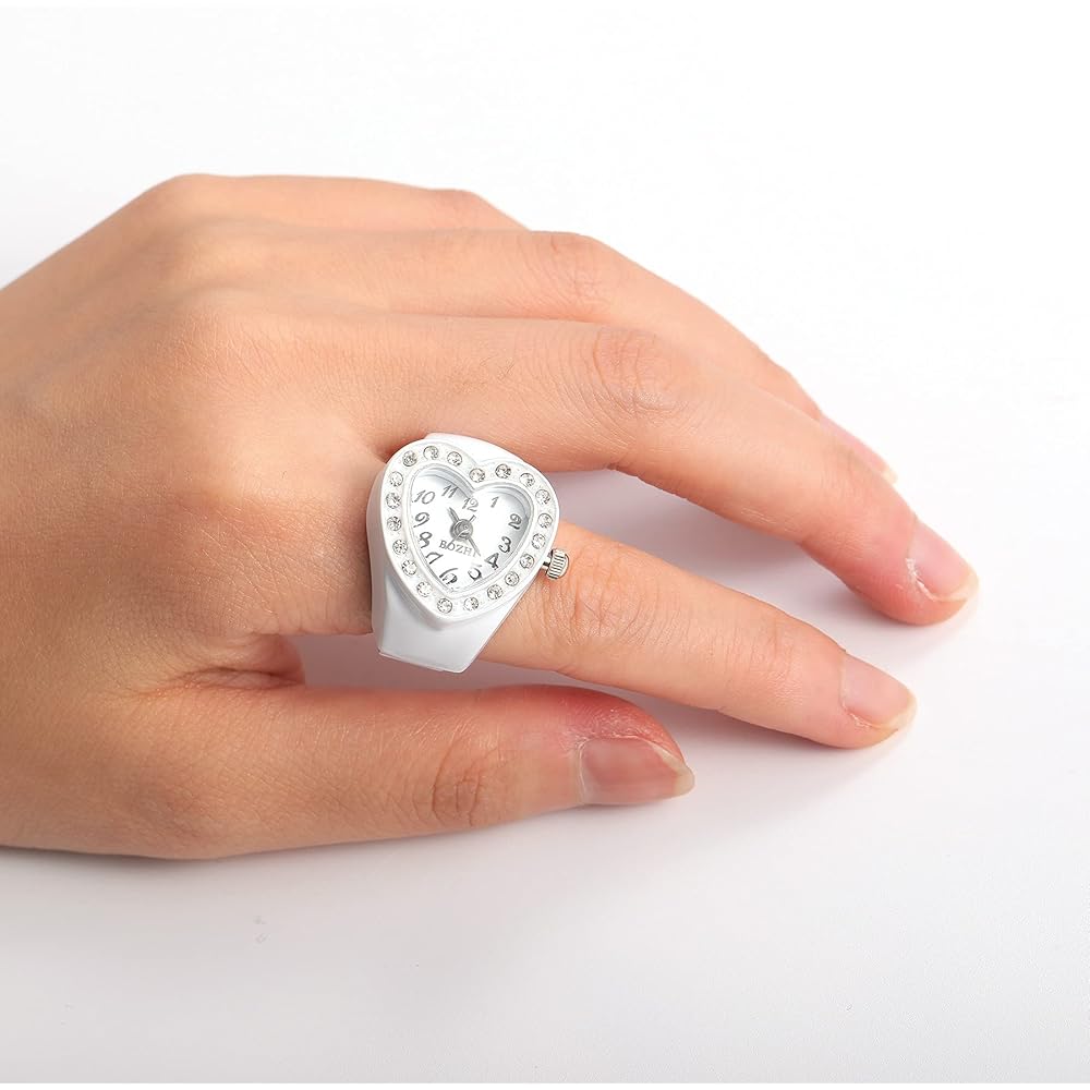 Jewelrywe Ring Watch Waterproof Business Fashion Quartz Sports Stainless Steel Flip-Up Cover Numeric Dial