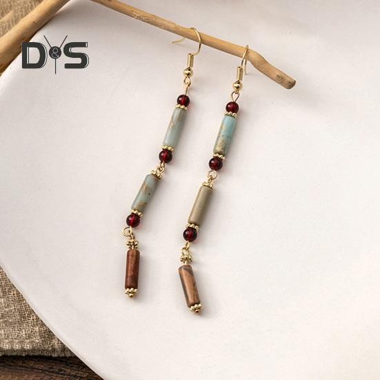 1 pár dámských visacích náušnic Dutý květ Vintage čínský styl Tvar bambusového kloubu Náušnice k Hanfu a Qipao Dlouhé střapcové visací náušnice