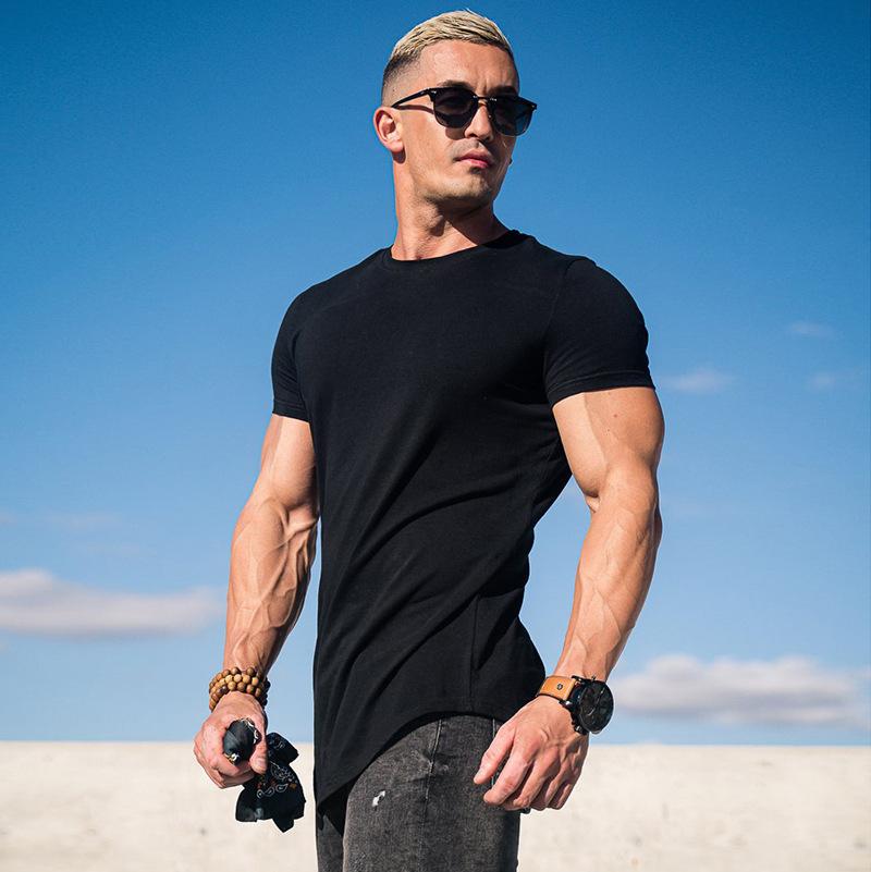 Men's Red Curved Hem Slim Fit T-Shirt Casual Short Sleeve Crew Neck Top