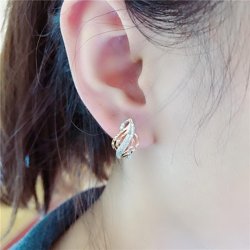 Exquisite Pure 585 Purple Gold Russian Color Gold Zircon Earrings Fashion Luxury Temperament Rose Gold Ear Jewelry