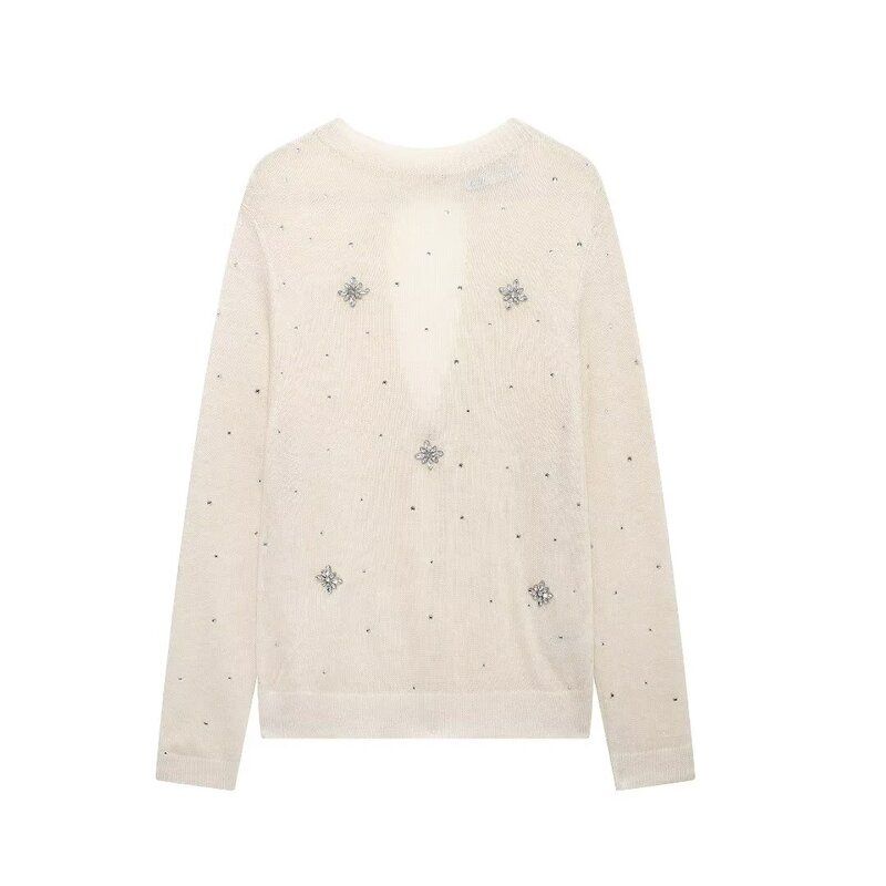 Fashion Style 2024 Fall and Winter New Women's Clothing Easiest for Match Jewelry round Neck Long Sleeves Casual Sweater 0234102