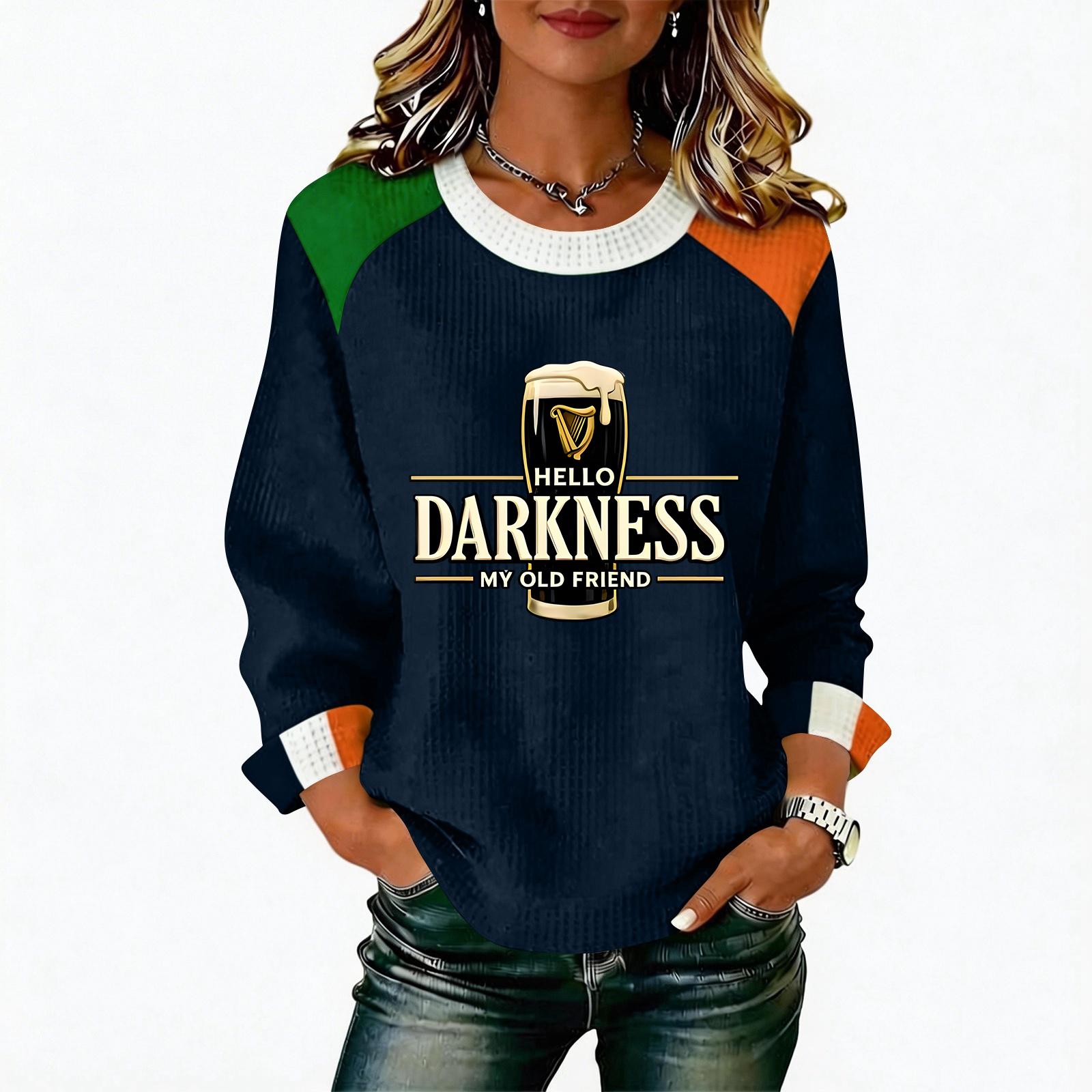 

Женская повседневная модная блузка с длинным рукавом и круглым вырезом, пуловер с принтом L тёмно-синий