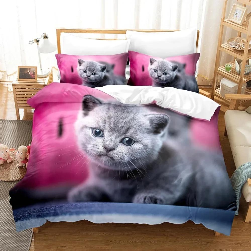 3D Cat Bedding Set Modern Printed Lovely Animals Comforter Queen King Single Size Duvet Cover Home Textile Bedroom Decor