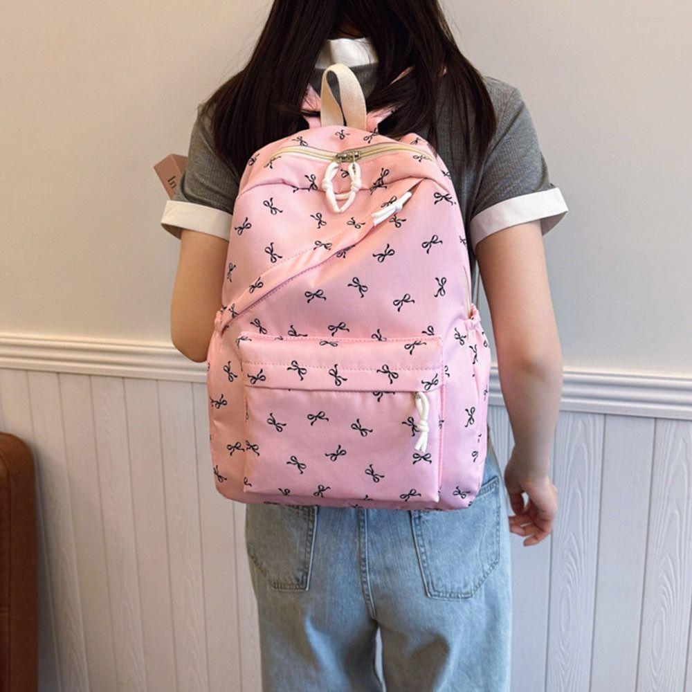 Portable Bow Print Student Schoolbag Nylon Large Capacity School Bags Travel Bag