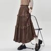 Fuste Mid-Longi de Toamnă Iarnă pentru Femei Fustă de Catifea coreeană Vintage Talie Elastică Fuste plisate cu Volane High-Low