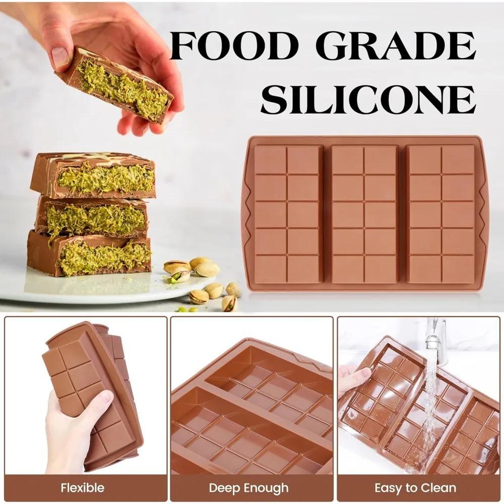 3 Compartment Silicone Chocolate Bar Mold DIY Candy Baking Tool Reusable Pistachio Dessert Mold Kitchen Accessories Cake Molds