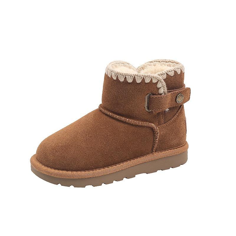 Handmade Yarn Lace Girls Snow Boots Children's Large Cotton Warm Boots Frosted Leather Princess Cotton Boots