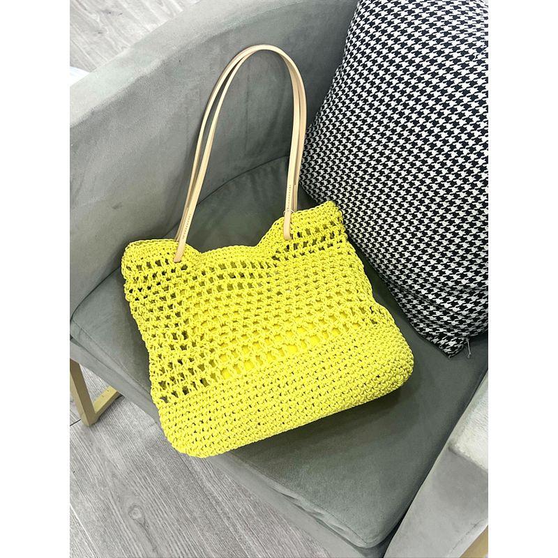 

K-style Niche Style Wax Rope Woven Tote Bag Large Capacity Minimalist Casual Vacation Idle Style Easiest for Match Shoulder Handbag