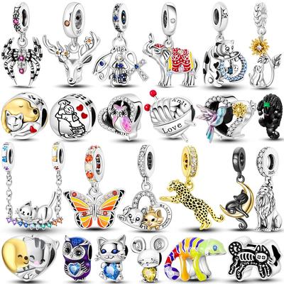 925er Sterlingsilber Bunte Charms Perlen Elch Elefant Skarabäus Kreuz Haustier Katzen Hunde Dangle Passend Original Neues Armband Schmuck
