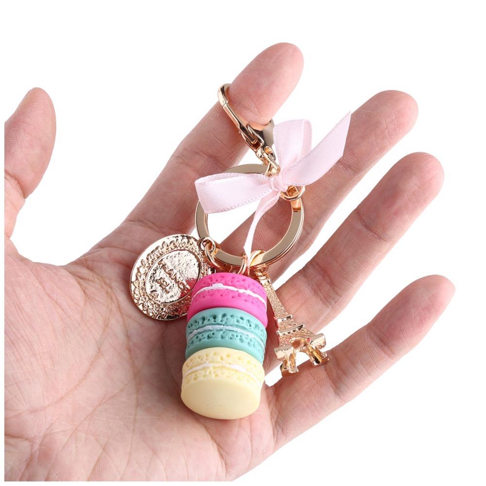 Key Chain) Colorful Macaroon Keychain 4.45 Inch Cute Keyring Pendant Bowknot Coin Macaron Eiffel Tower Keychain Women Accessory