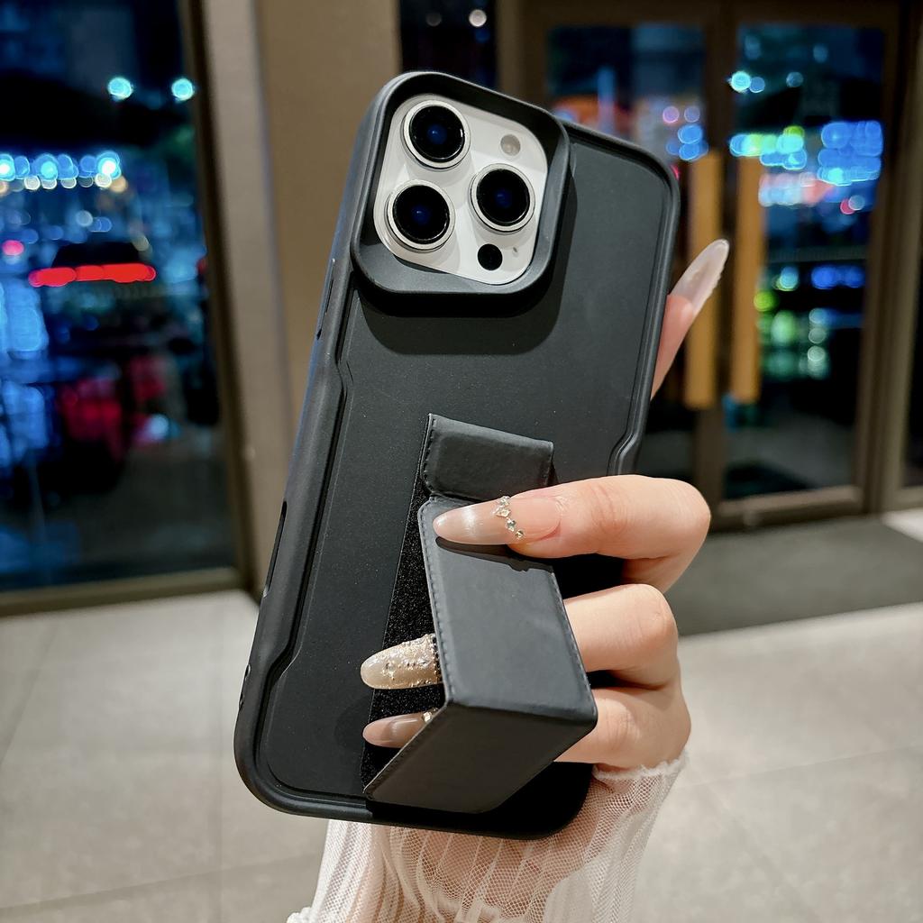 Luxury Solid Color Silicone Phone Case For iPhone 17 16 15 14 13 12 11 ProMax With Bracket Soft TPU Shockproof Bumper Back Cover