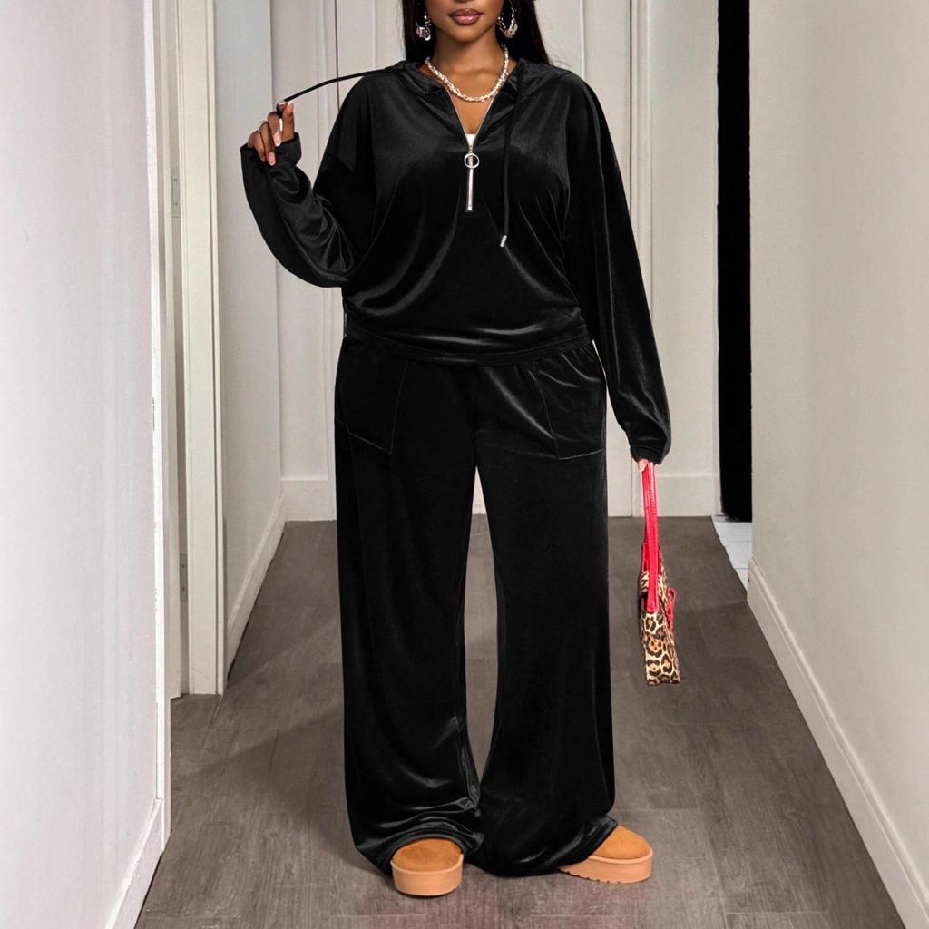 2025 Women's Two-Piece Korean Velvet Casual Sports Set: Hooded Sweatshirt & Pants