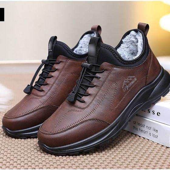 Freizeitschuhe für Herren im Winter mit Plüsch- und verdickter Isolierung für mittelalte und ältere Baumwollschuhe