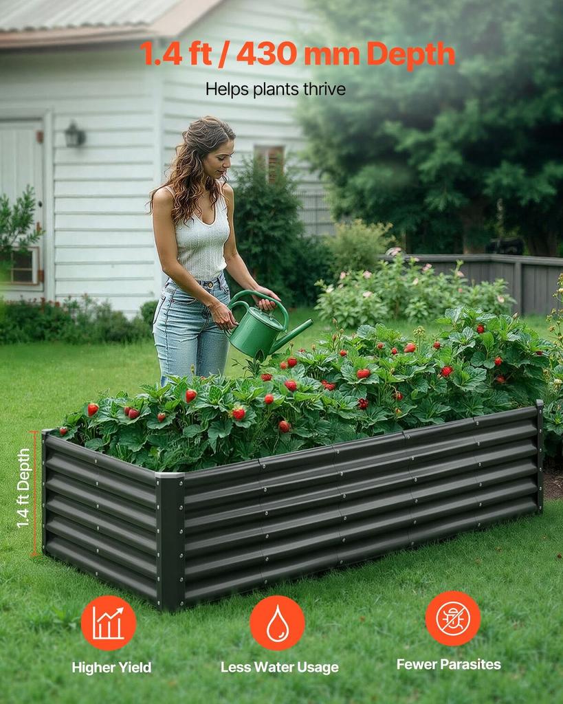 Metal Raised Garden Bed, 1.8 X 0.9 X 0.4 M Outdoor Galvanized Planter Garden Box, Open Bottom Design, Large Planter Raised Bed for Growing Vegetables,