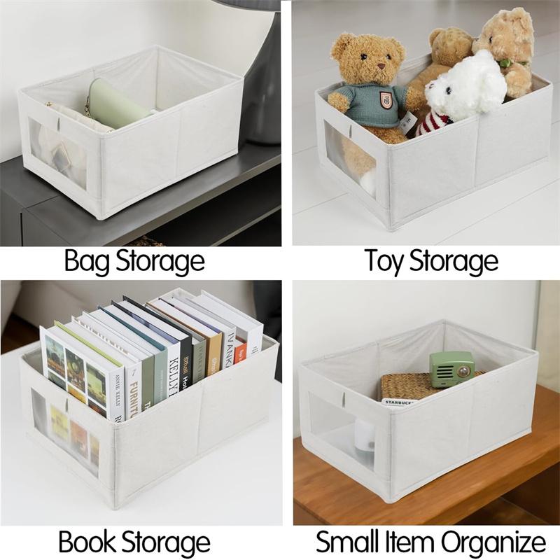 Collapsible Stackable Storage Bins Off White Fabric Closet Boxes With Window Storage Cube Baskets Container Organizers JAF234