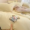 Class A bedding four-piece set solid color cotton cartoon towel embroidered quilt cover skin-friendly washed cotton student dormitory cute kit