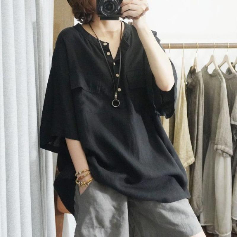Southeast Asian Autumn Fashion Loose T-shirt Women's Solid Color Five-quarter Sleeve Plus-size Top for Women