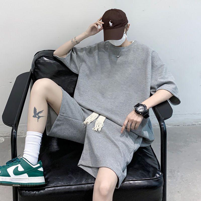 Teen Boys' Trendy Waffle Knit Summer Sports Set - Shorts & Short Sleeve T-shirt