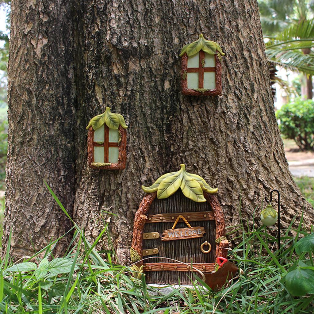 Elf Courtyard Door Sculpture Resin Miniature Garden Window Door Figurines Ornaments Holiday Gifts Home Decor for Yard Lawn