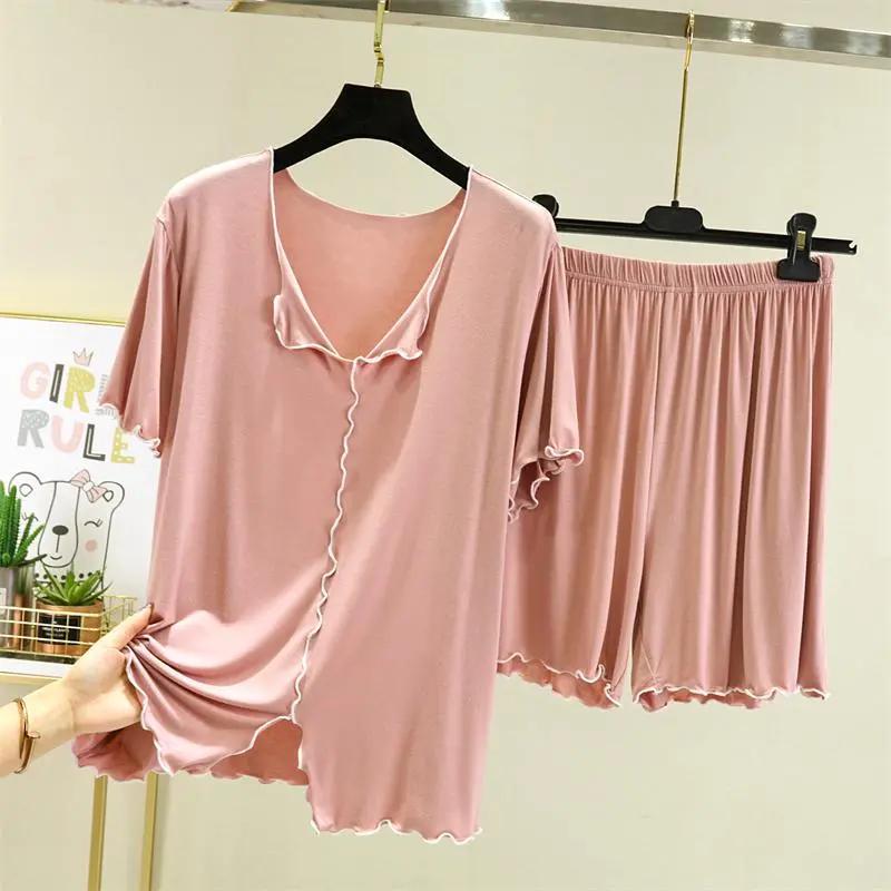 

Women s Summer Lightweight Loose-Fit Loungewear Set Short-Sleeve Top + Shorts Can Be Worn Outdoors Sleepwear & Casual Two-Piece Set XXL рожевий