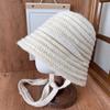 Textured Pit Bucket Hat Women's Autumn and Winter Wool Knitting Can Be Tied Rope Big Head Circumference No Pressure Travel Hat