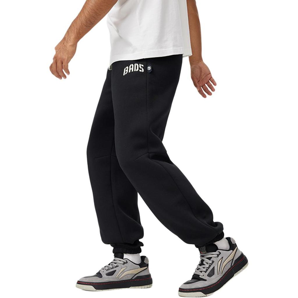 Li Ning Badfive Letter Lace-Up Breathable Comfortable Cuffed Casual Knitted Sports Pants Men Bottoms Black AKLU517-1